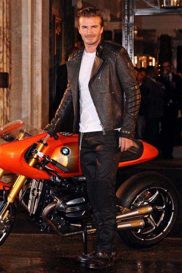 David Beckham Posing Up In Leather For The Belstaff House Opening, 2013