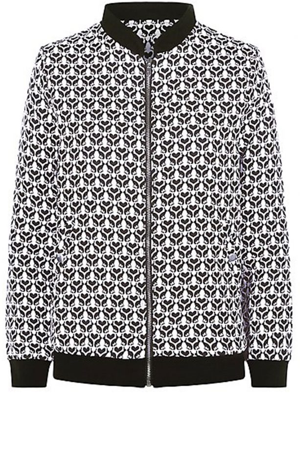 New Look Cutie Monochrome Heart Print Bomber Jacket, £38