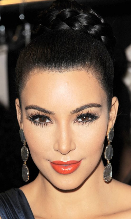 Kim Kardashian Rocks A Sleek Plaited Bun Hairstyle At New York Fashion Week, 2012