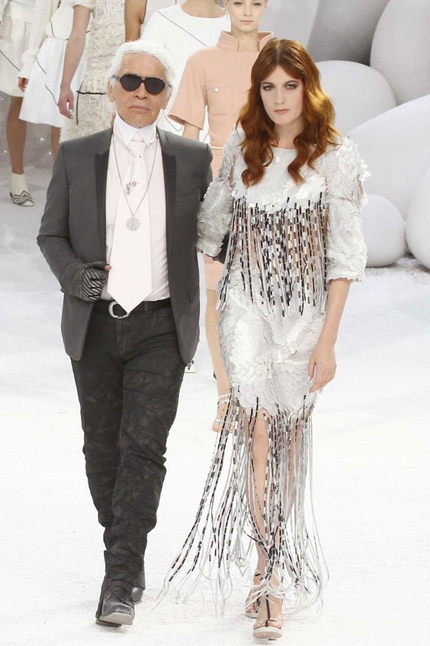 Florence Welch Walks The Runway With Karl Lagerfeld During Paris Fashion Week, 2011
