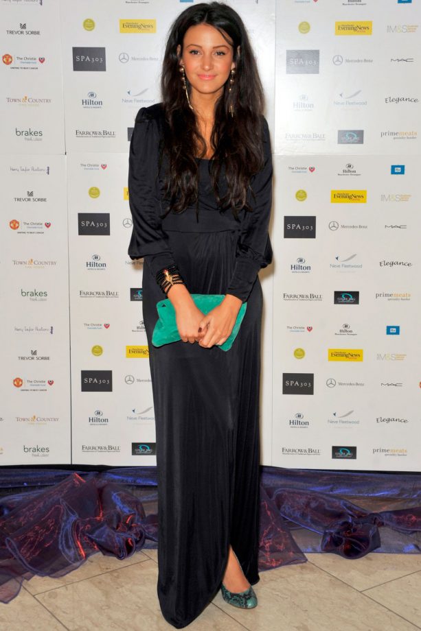 Michelle Keegan Covers Up In A Long Sleeve Satin Dress At An Event In Manchester, 2011