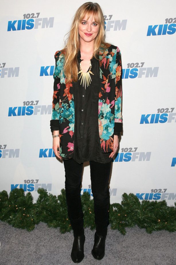 Dakota Johnson Does Statement Florals For The Kiss FM Jingle Ball, 2012