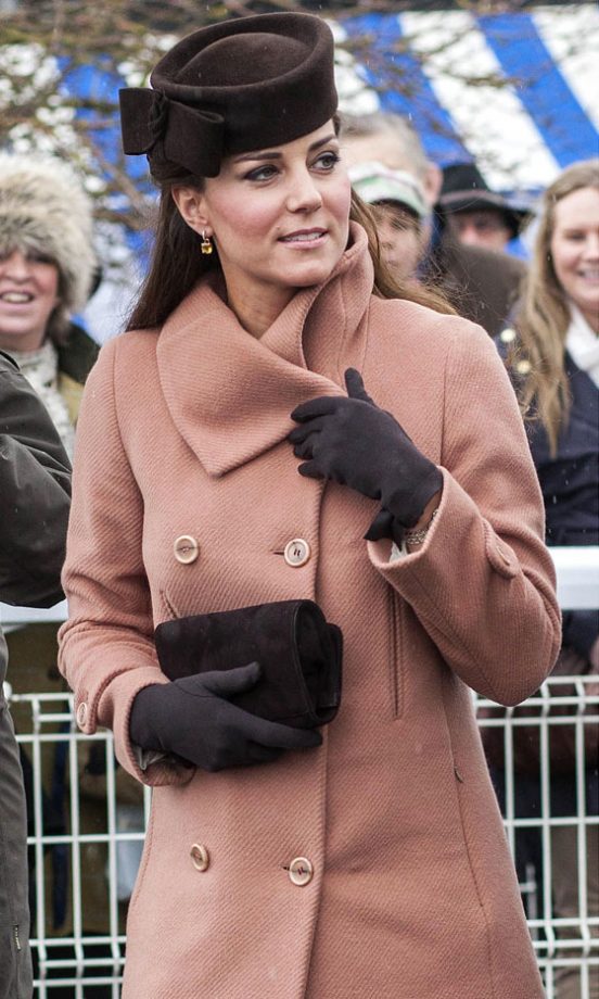 Kate Middleton, Duchess Of Cambridge, Teams Her Outfit With A Pillbox Hat From Lock & Co For The Cheltenham Festival, 2013