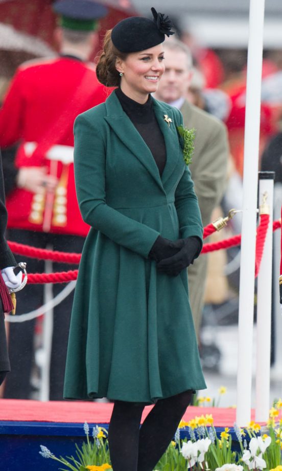 Kate Middleton, Duchess Of Cambridge, In A Green Emilia Wickstead Coat For The St Patrick's Day Parade At Mons Barracks In Aldershot, 2013