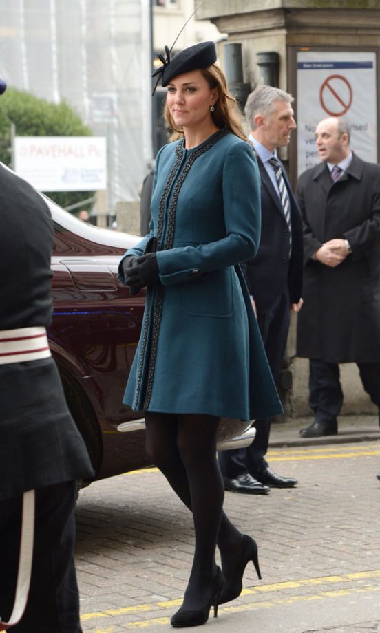 Kate Middleton, Duchess Of Cambridge, Wears A Teal Malene Birger Coat For A Visit To The Tube To Celebrate 150 Years Of The London Underground, 2013
