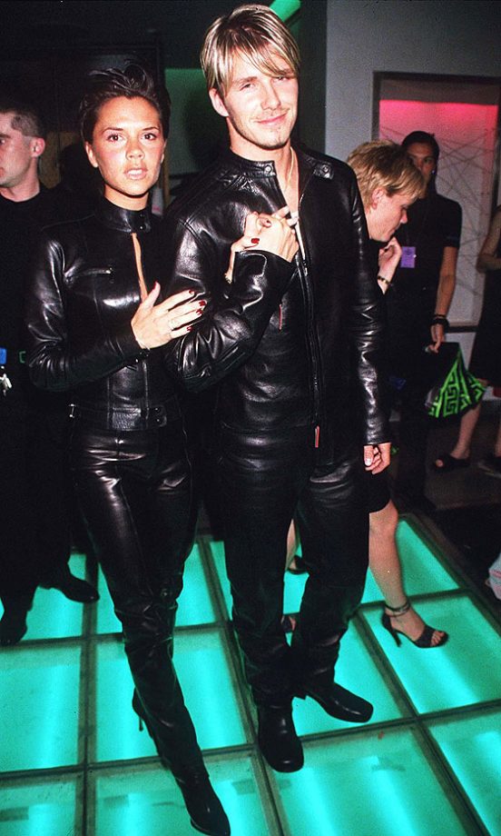 Victoria Beckham And David Beckham Both Dressed Head To Toe In Leather At A Versace Party, 1999
