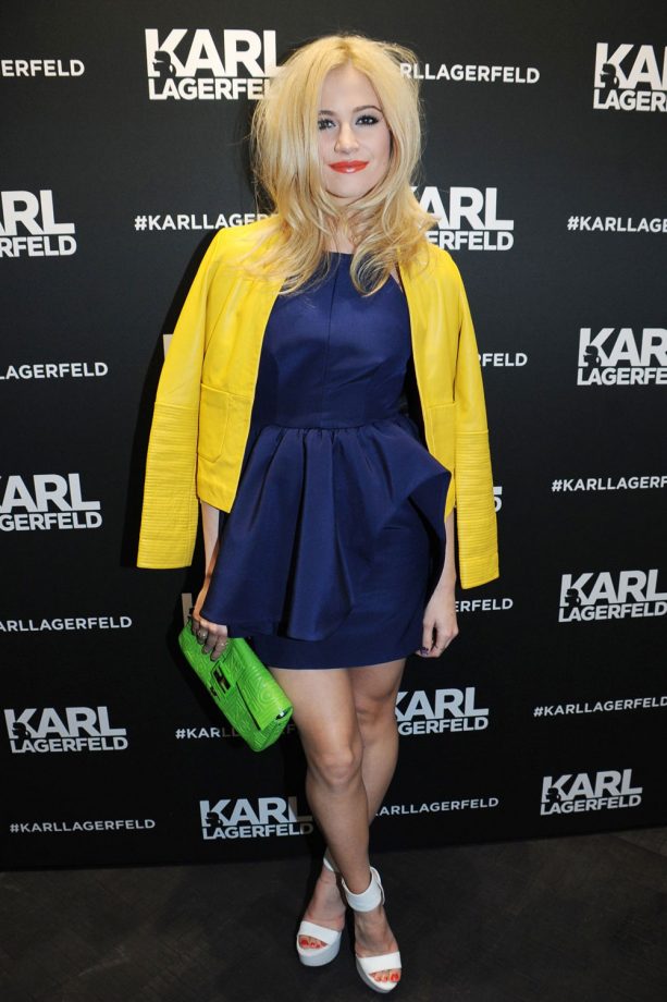 Pixie Lott With A Fendi Bag Attends Karl Lagerfeld's Store And Fragrance Launch In London, 2014