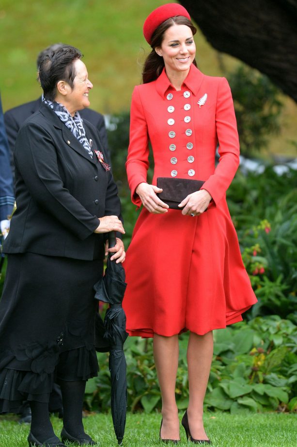 Kate Middleton Dons A Red Catherine Walker Coat For The Beginning Of Her New Zealand Tour, 2014