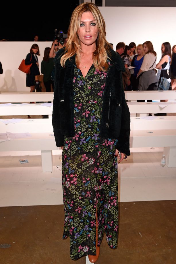 Abbey Clancy Wears A Floral Print Dress To The Topshop Unique Show At London Fashion Week, 2014