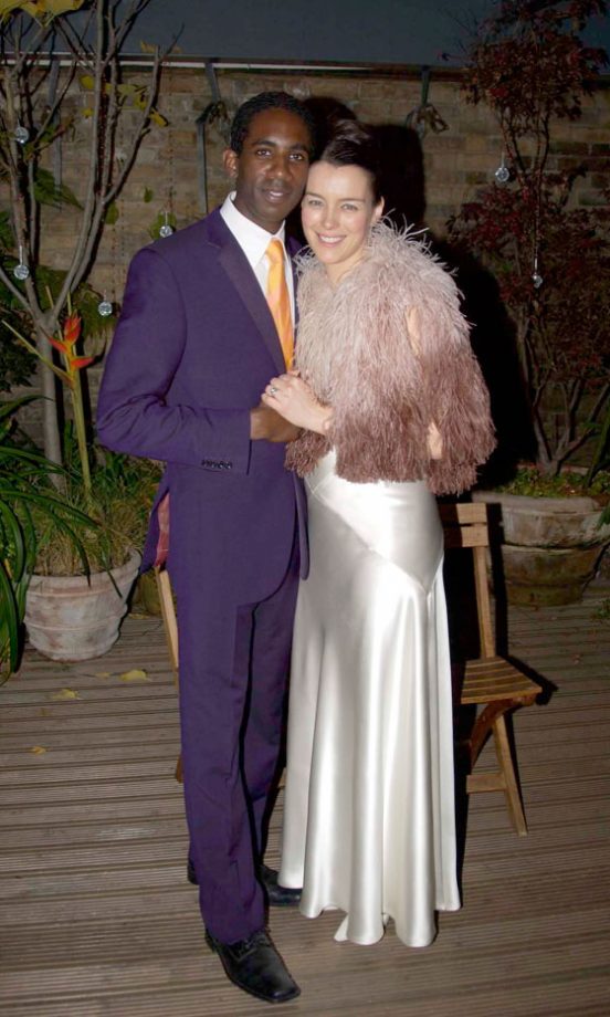 Actress Olivia Wiliams Covers Up Her Catherine Walker Dress With A Feathered Bolero At Her London Wedding, November 2003