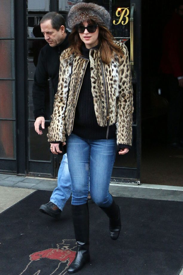 Dakota Johnson Rocks The Leopard Print Trend Out And About In New York, 2015