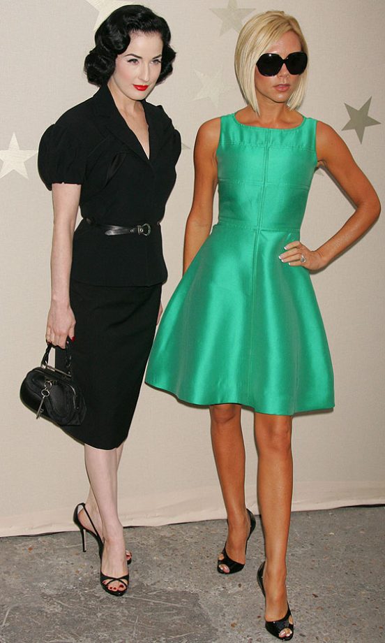 Victoria Beckham With Dita Von Teese At The Chanel Show During Paris Fashion Week, 2007