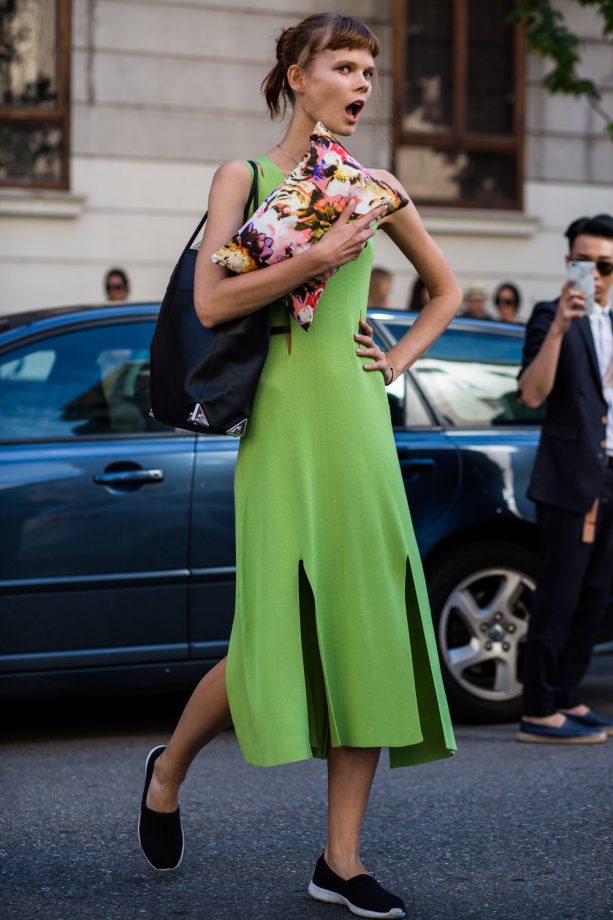 Lime Green Midi Dress And Statement Clutch