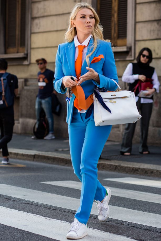 We Are loving this Aqua Blue Suit And Orange Tie