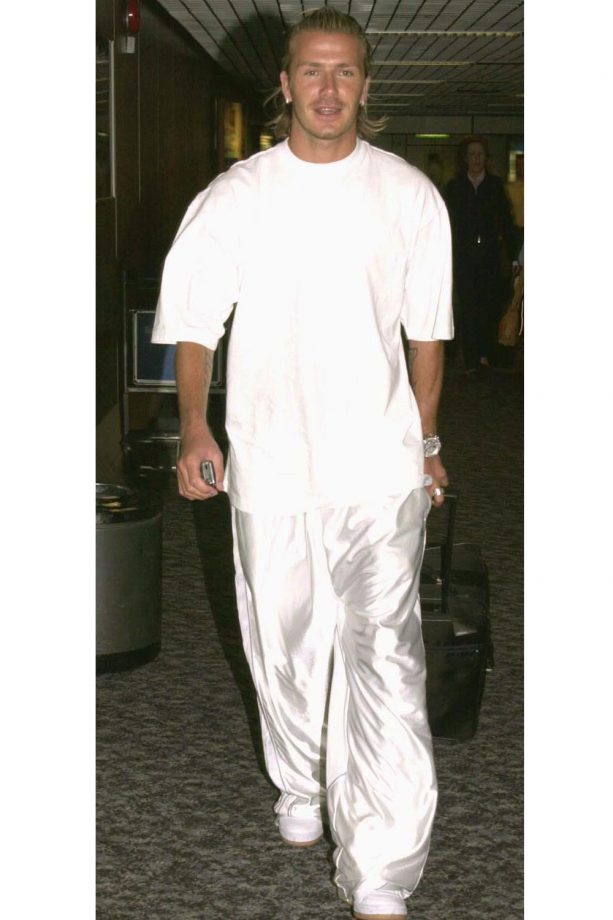David Beckham Channelling 90's Boy band In fluorescent Baggy Trousers, 2003