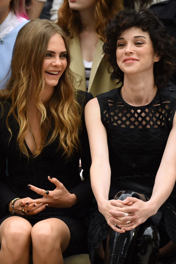 Cara Delevingne And St Vincent On Their First FROW Debut At Burberry, 2015