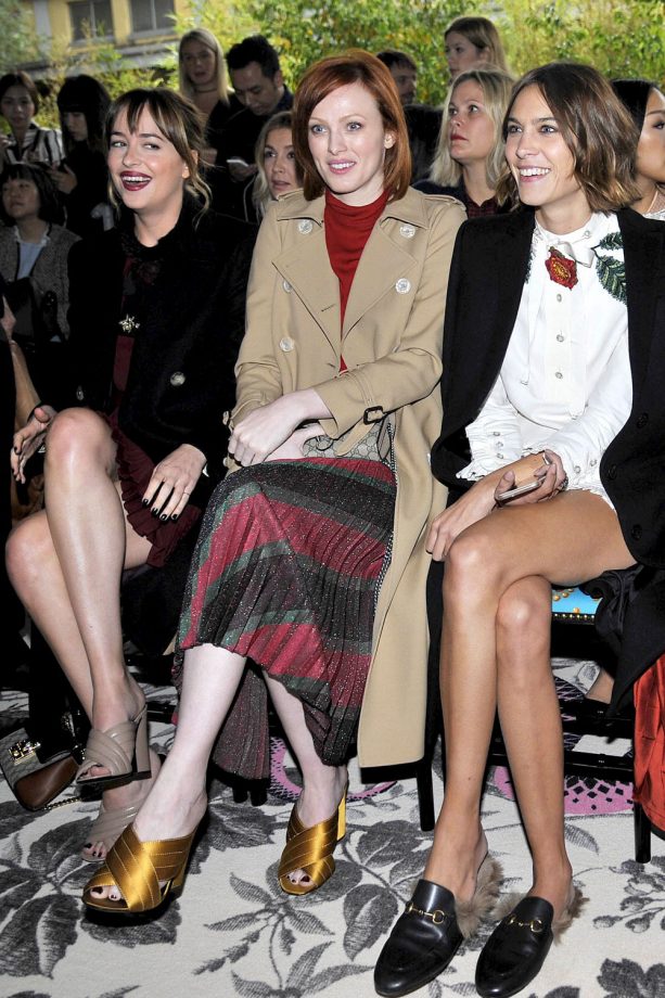 Dakota Johnson, Karen Elson And Alexa Chung Front row At Gucci, 2015