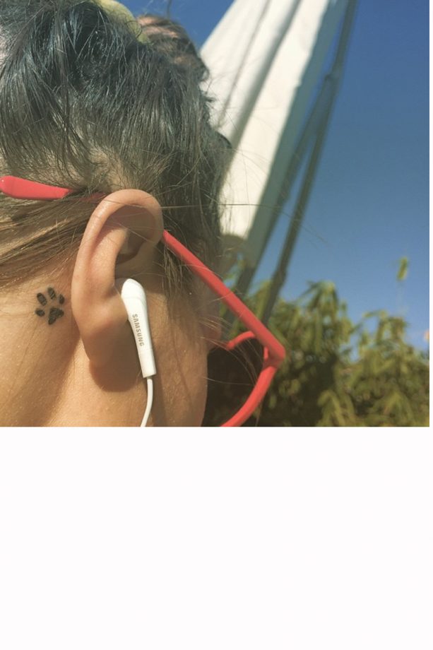 Caroline Flack Gets A Cute Cat Paw Tattoo Behind Her Ear, 2015