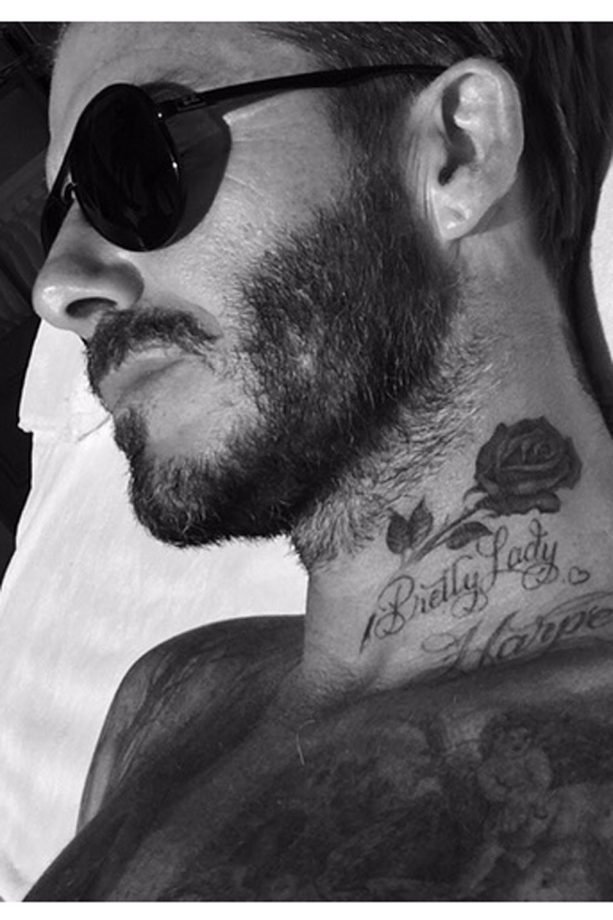 David Beckham Gets 'Pretty Lady Harper' Tattooed On His Neck, 2015