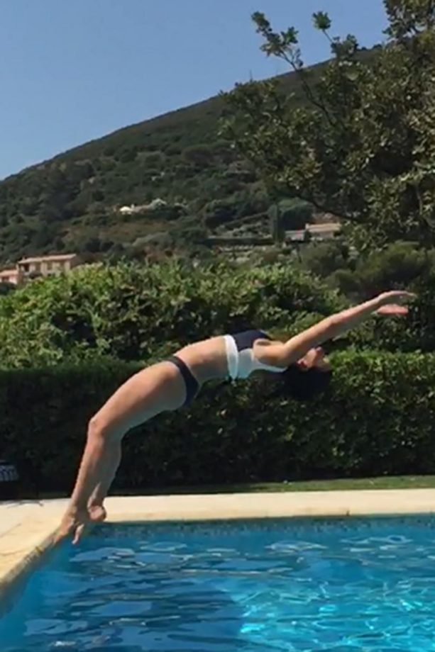 Davina McCall Shows Off Her Athletic Figure Whilst Diving Into A Pool On The Azores Islands, 2015