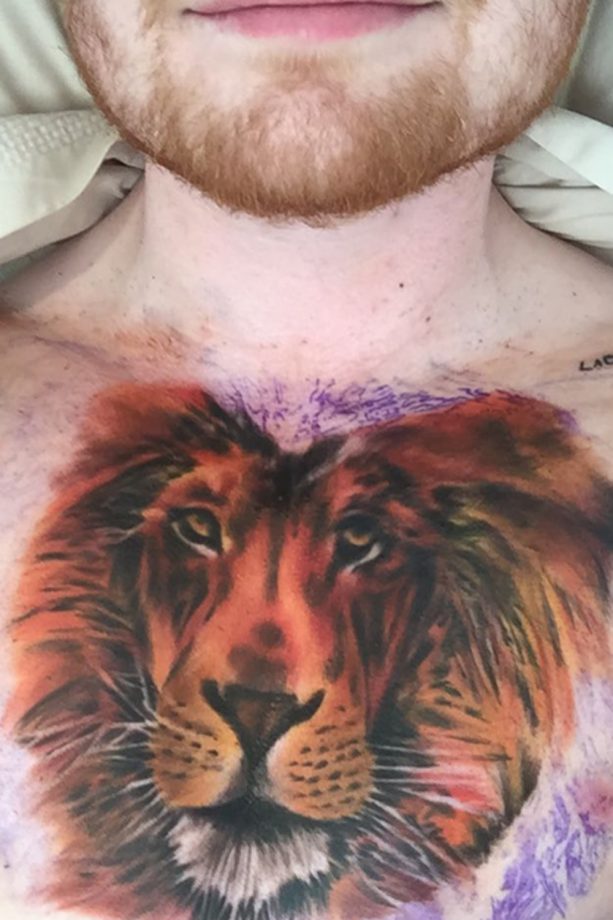 Ed Sheeran Gets A Not-So-Subtle Lion Tattoo On His Chest, 2015