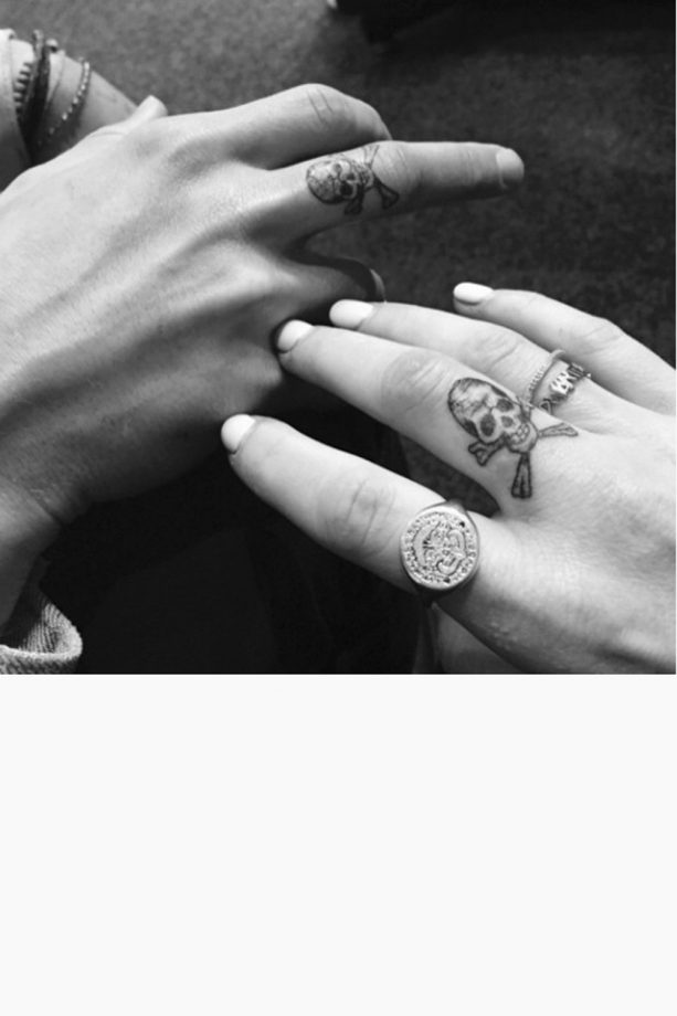 Ellie Goulding And Dougie Poynter's Matching Skull Finger Tattoos, 2015