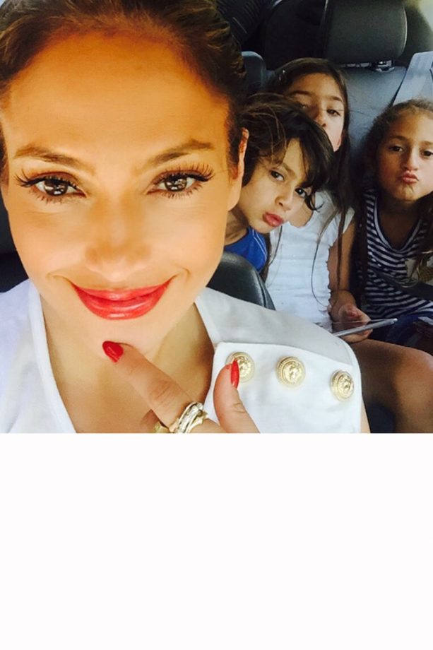 Jennifer Lopez Poses For A Glamorous Mum Selfie In The Car With Twins Max and Emme, 2015