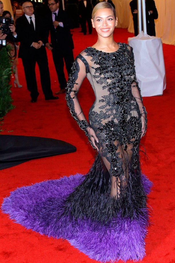 Beyoncé Wows In A Purple Feathered Train Givenchy Gown At The Met Gala, 2012