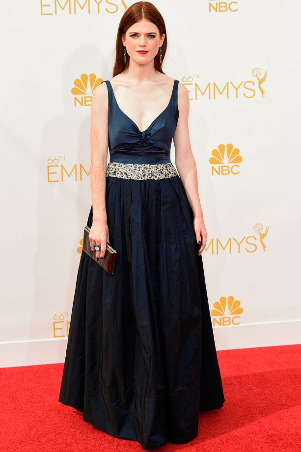 Rose Leslie Oozes Glamour In A Navy Embellished Waistband Gown At The Emmy Awards, 2014