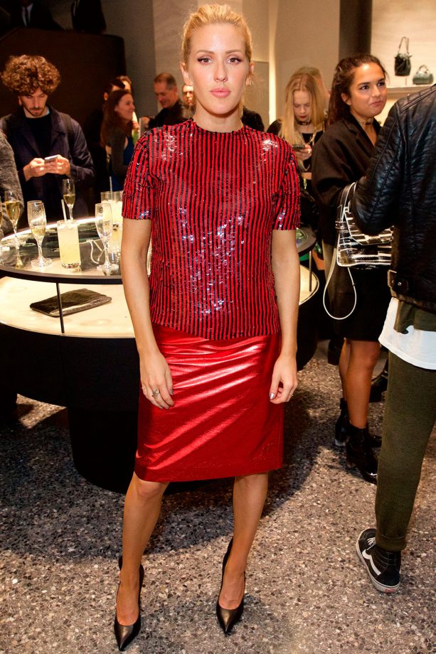 Ellie Goulding Teams Up A Red Sequinned Top And Metallic Skirt At An Alexander Wang Store Opening In London, 2015