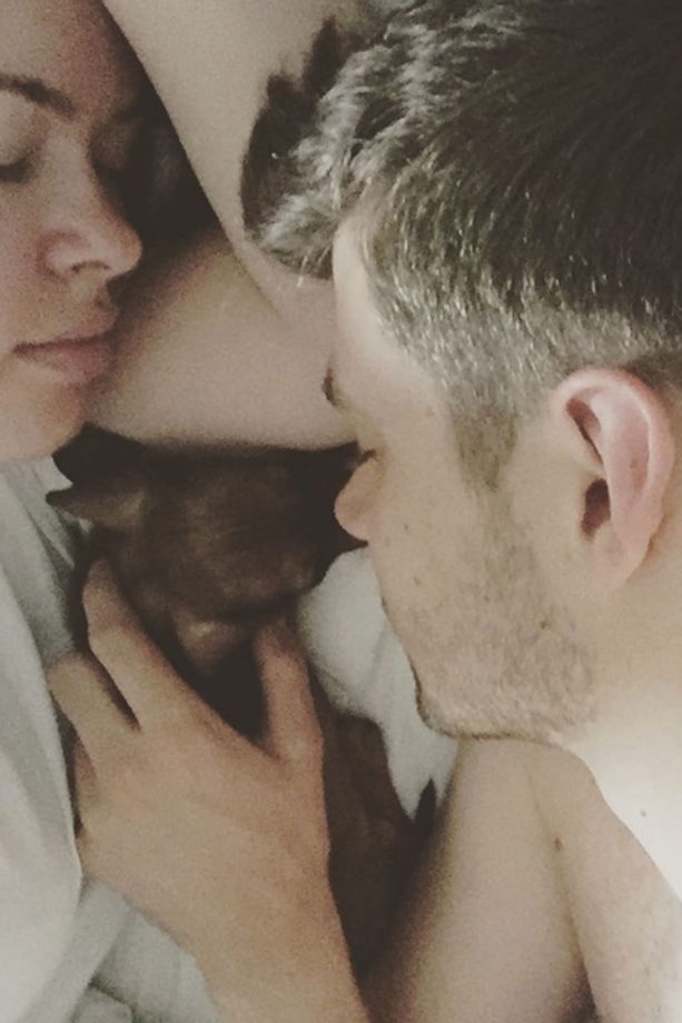 Tanya Burr And Jim Chapman Cuddle Their Dog In Bed, 2015
