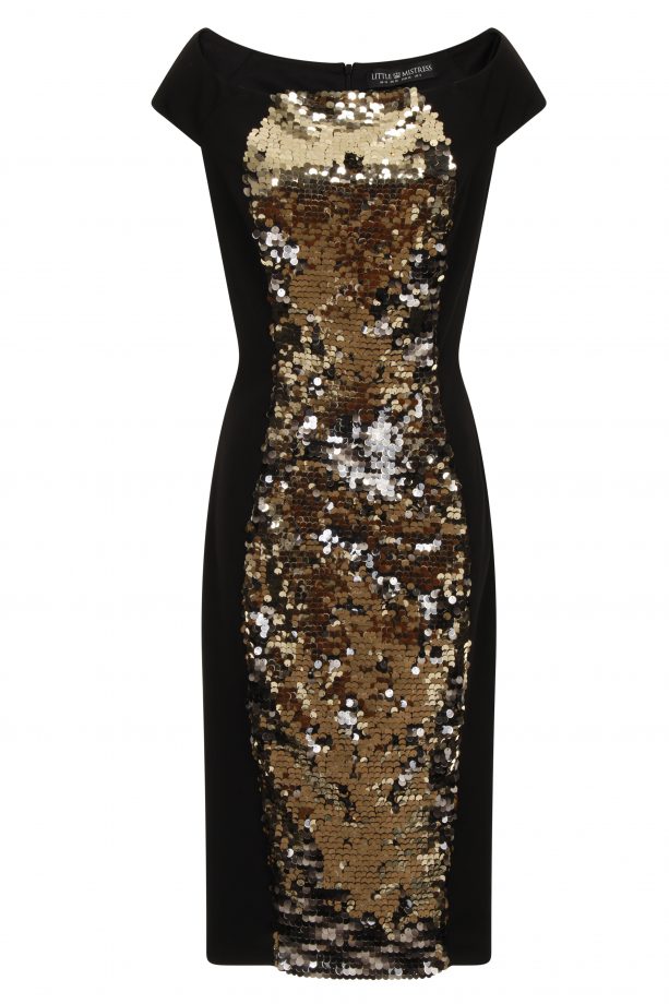 Little Mistress By LOOK Magazine Black And Gold Sequin Wiggle Dress, £72