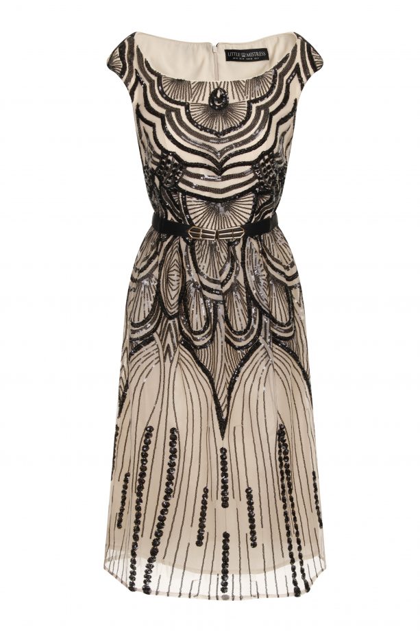 Little Mistress By LOOK Magazine Heavily Embellished Gold And Black Midi Dress, £105
