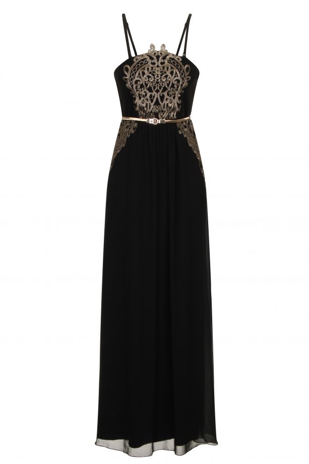 Little Mistress By LOOK Magazine Black And Gold Appliqué Bandeau Maxi Dress, £