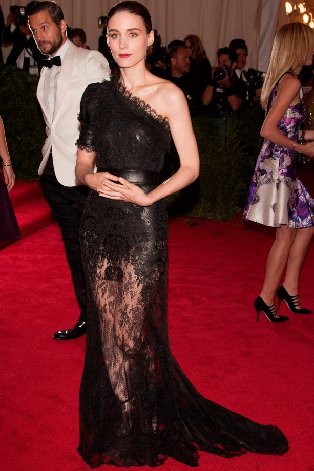 Rooney Mara Wears A One Shouldered Lace Givenchy Gown At The Met Gala, 2012