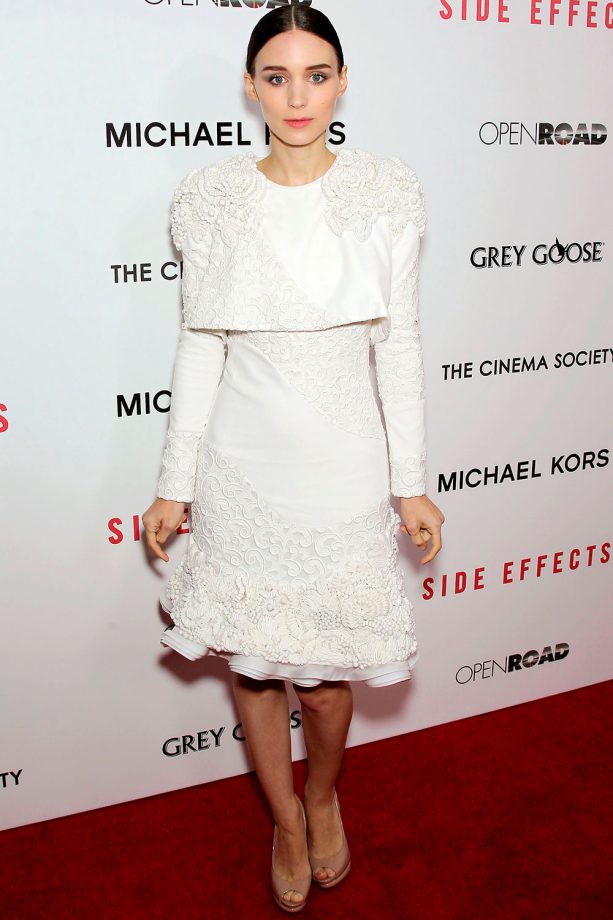 Rooney Mara Rocks A Textured Alexander McQueen Dress At The Premiere Of 'Side Effects' In New York, 2013