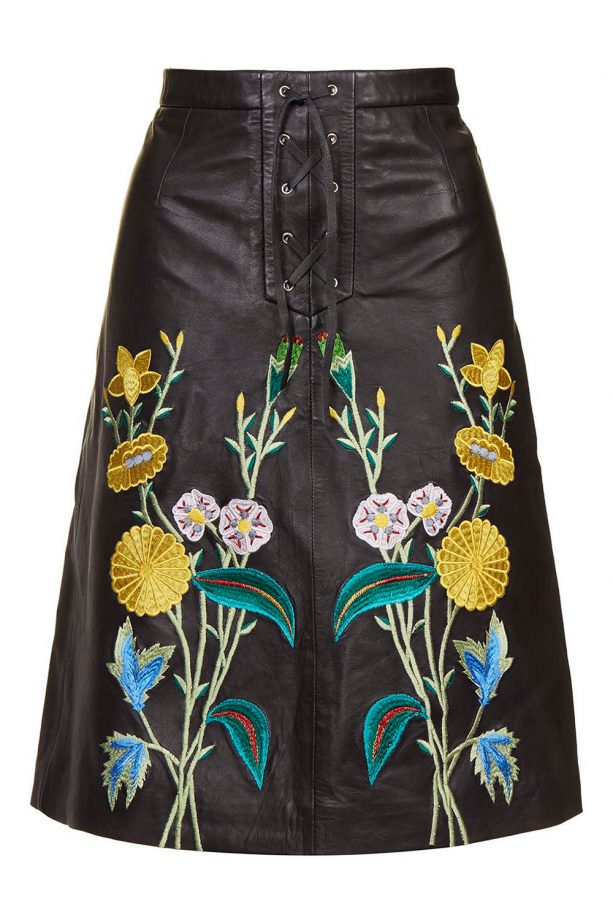 Topshop Embroidered Leather Midi Skirt, £110
