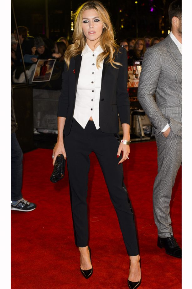 Abbey Clancy Works Androgynous Glam In A Black Saint Laurent Suit, 2015