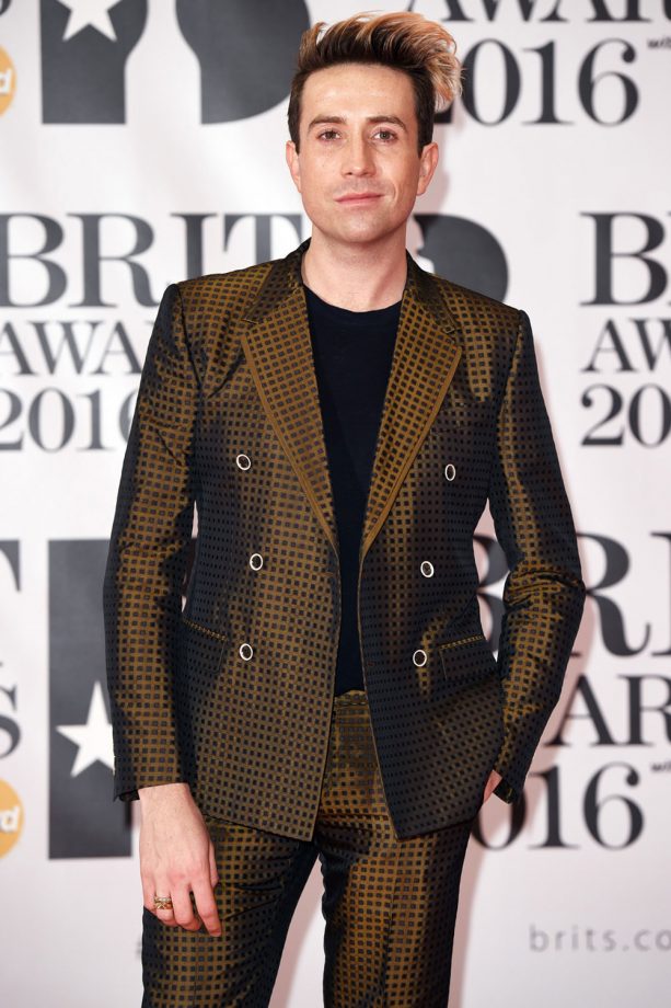 Nick Grimshaw Goes For A Patchwork Suit At The Brit Awards, 2016