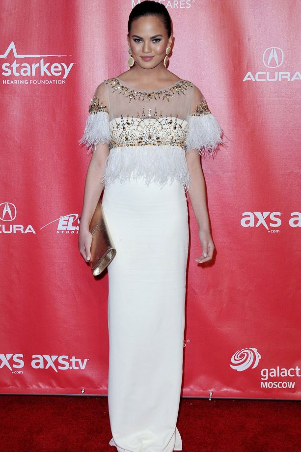 Chrissy Teigen Wears A Jewelled Marchesa Dress To A Party In Honour Of Bruce Springsteen, 2013