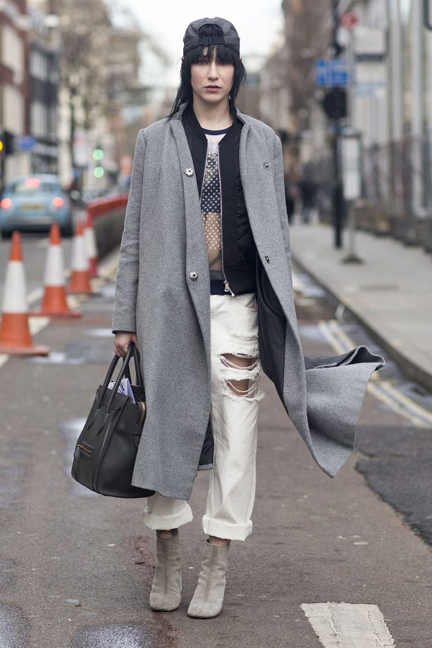 Gabrielle Stival works a white jean at London Fashion Week - 2015