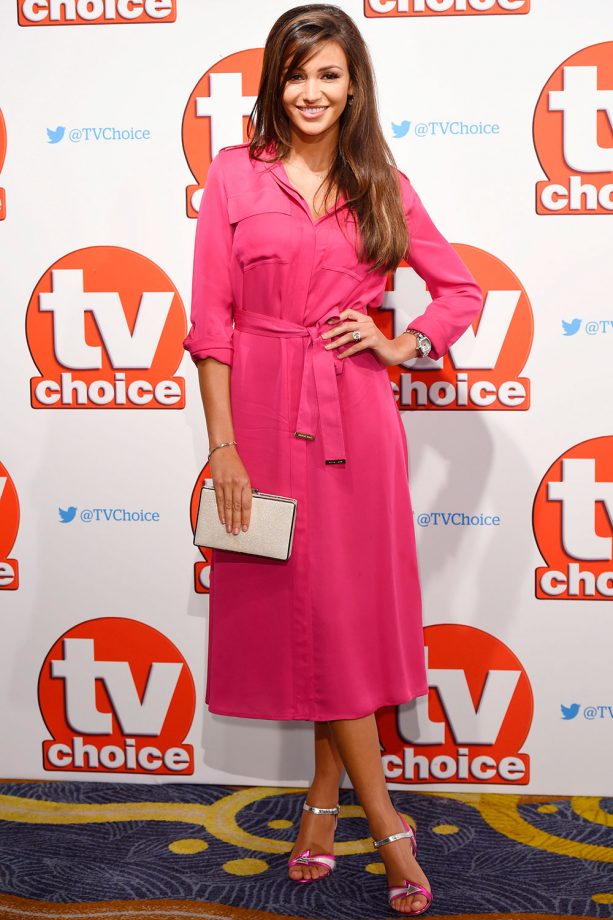 Michelle Keegan Wears A Hot Pink Michael Kors Shirt Dress At The TV Choice Awards, 2015