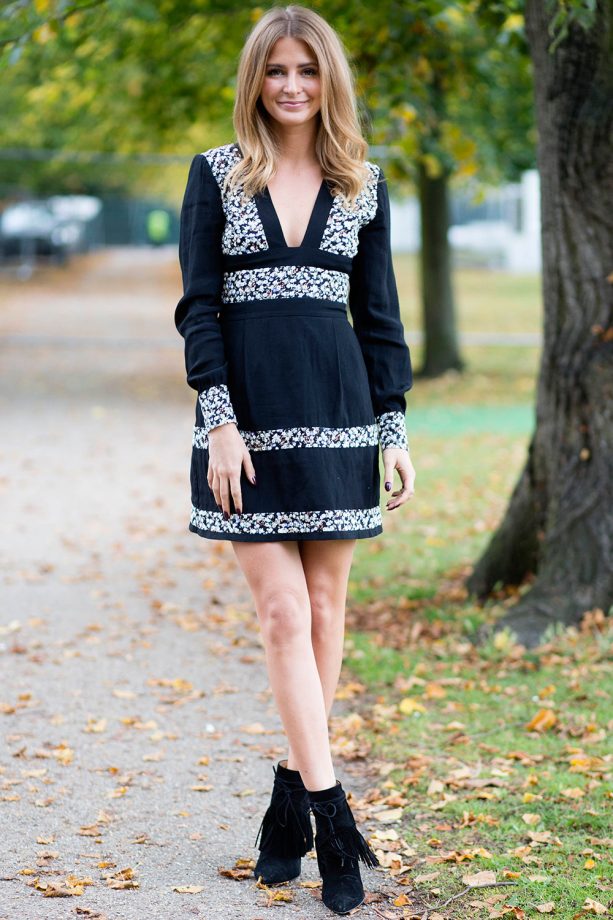 Millie Mackintosh Opts For A Monochrome Floral Panel Dress Out And About In Cheltenham, 2015