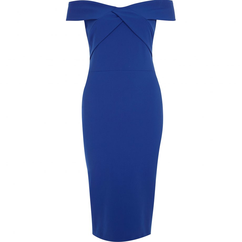 River Island Blue Bardot Bodycon Dress £55
