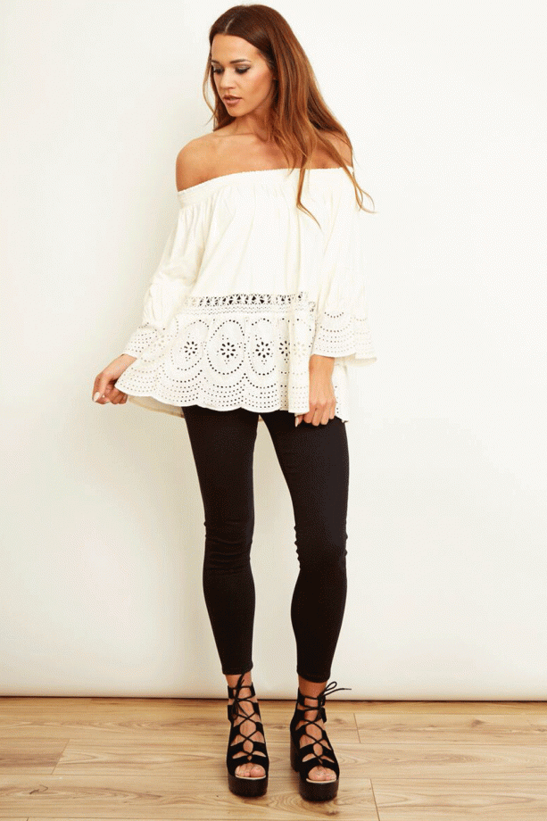 Off Shoulder Ivory Crochet Detail Top, £35