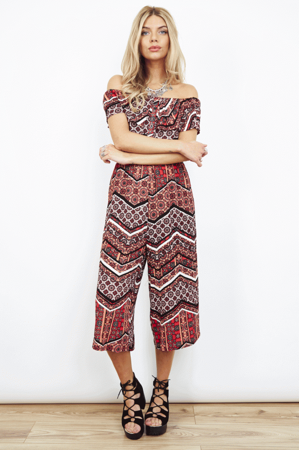 Multi Shapes Print Bardot Culotte Jumpsuit, £30