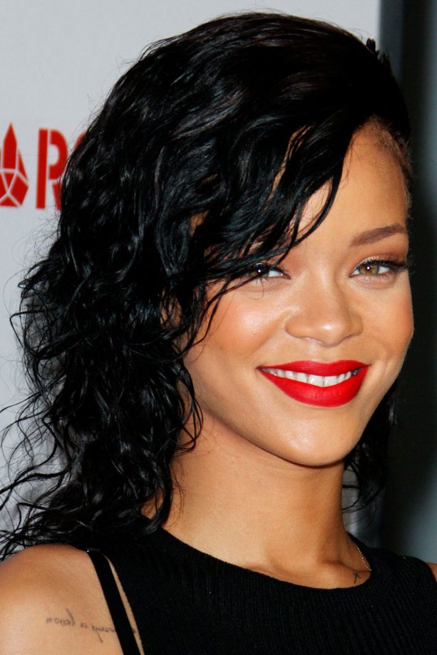 Rihanna Rocks Beautiful Natural Curls And Beaming Red Smile, 2012