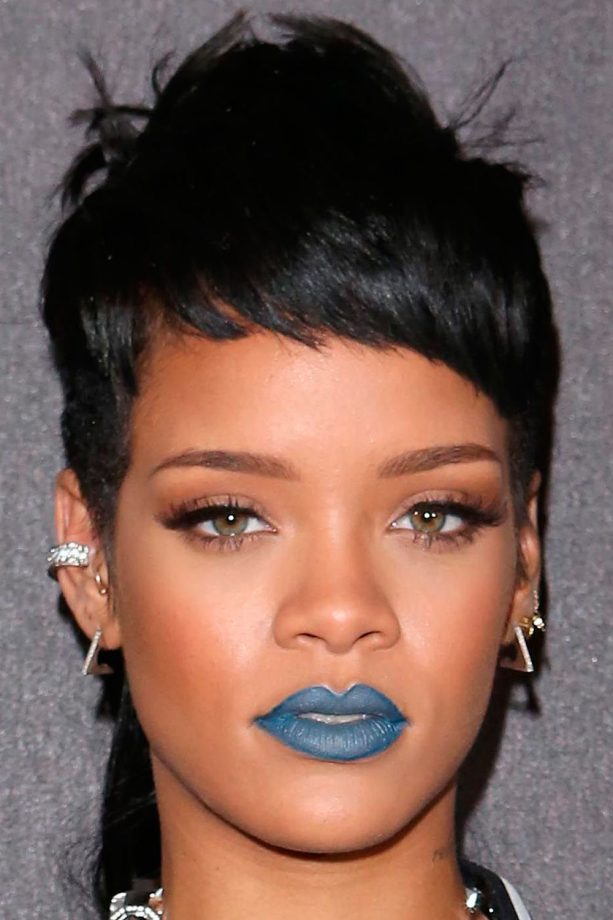 Rihanna Opts For A Retro Pixie Cut With Sky Blue Lips, 2013