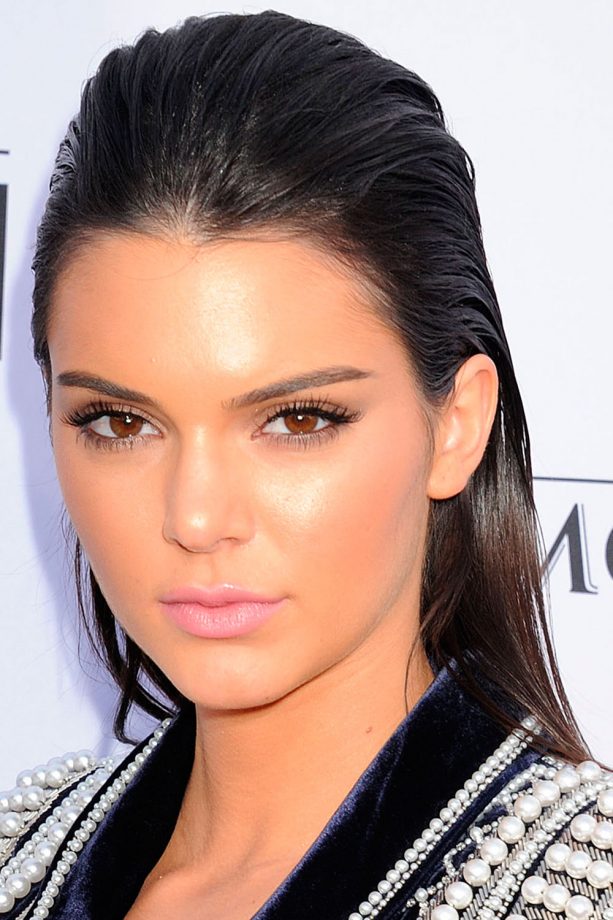 Kendall Jenner Works Edgy Slicked Back Hair With A Baby Pink Lip, 2015