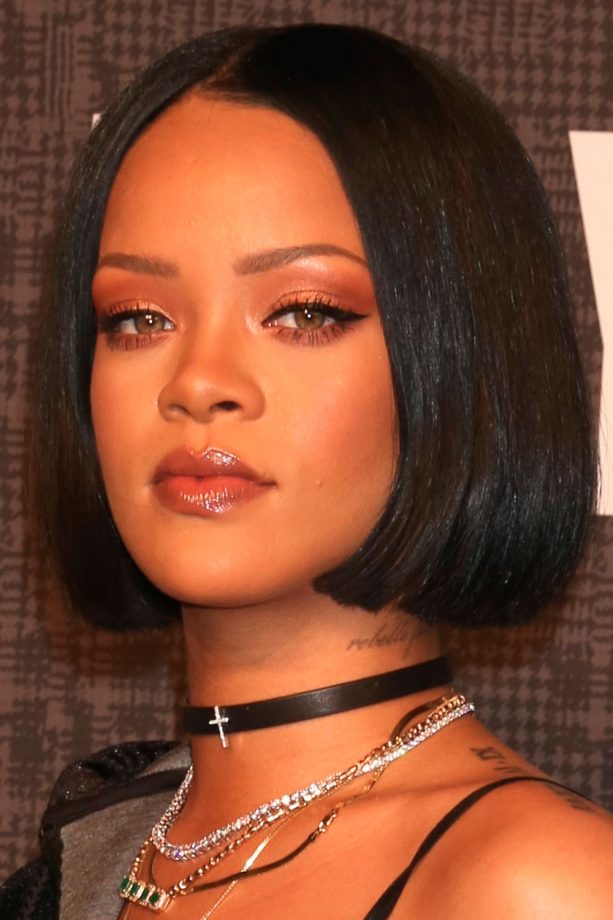 Rihanna Is The Ultimate Rock Chic With A Blunt Bob And Dark Glossy Lips, 2016